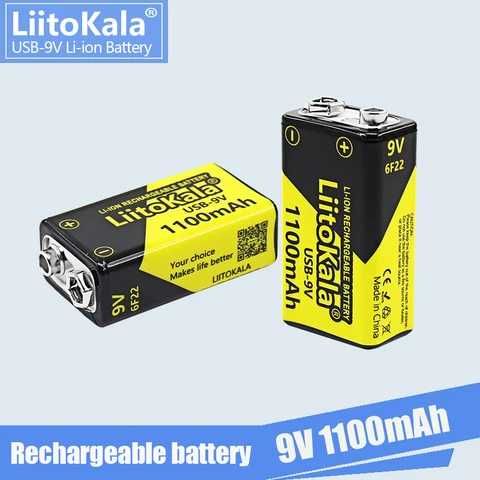 2023 Аккумулятор Liitokala Крона 9v Li-Ion 1100mAh USB type-C 6F22