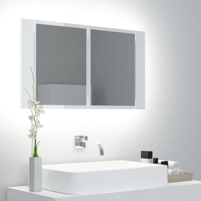 Vidaxl Szafka Łazienkowa Z Lustrem I Led, Biel Z Połyskiem, 80X12X45Cm