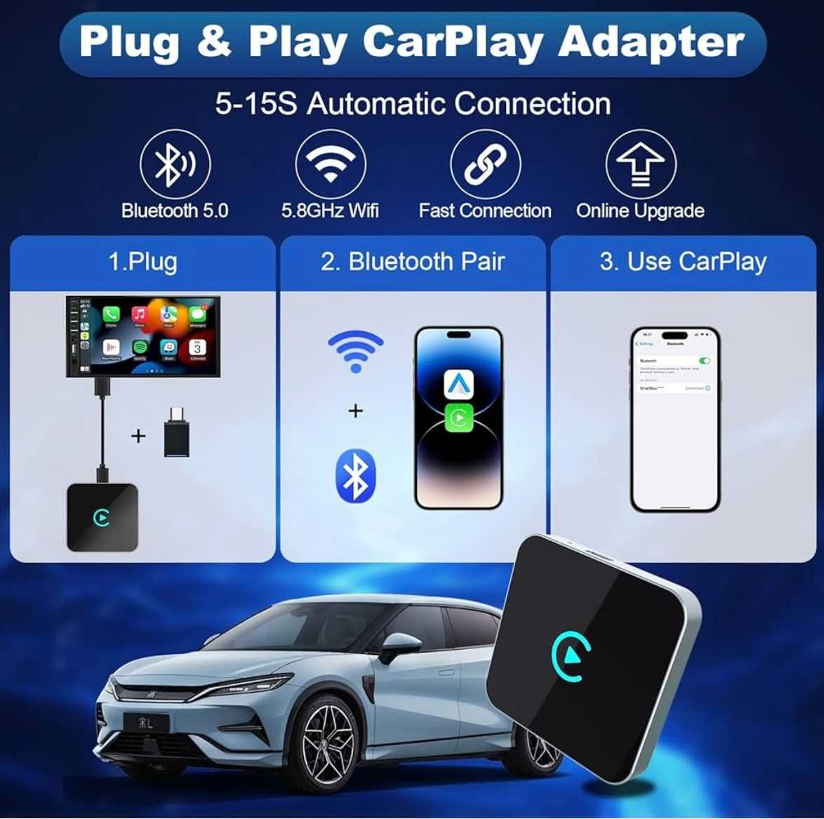 Bezprzewodowy adapter Carplay 2w1  BT WiFi iOS 10/Android Faumon Q2