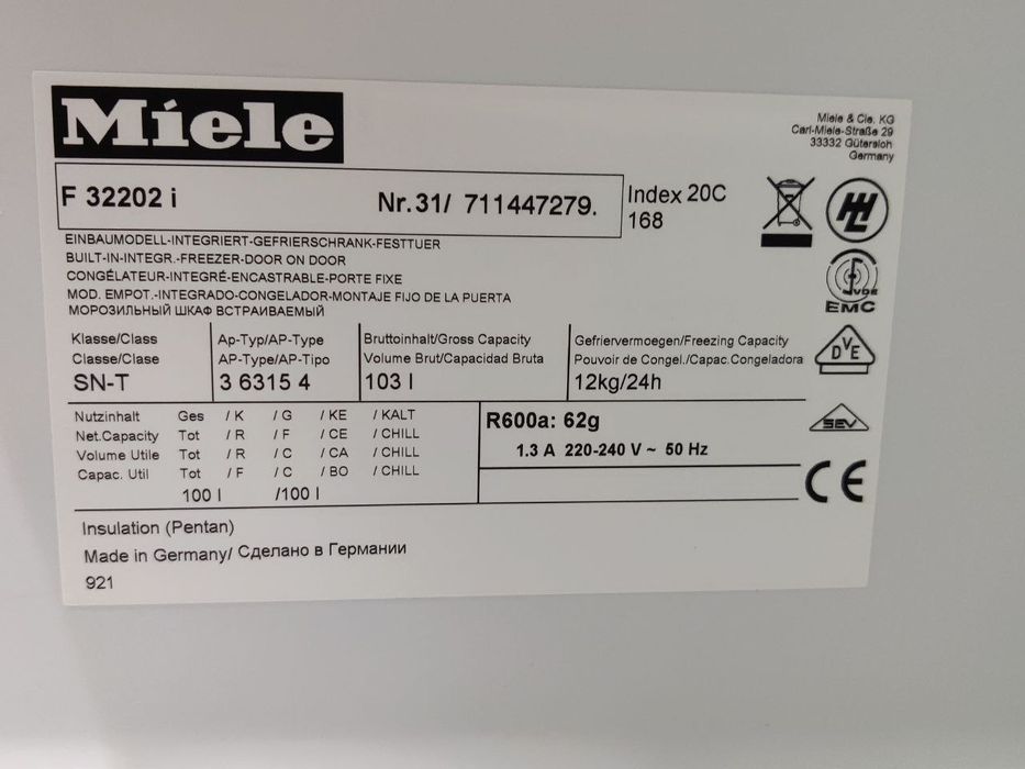 MIELE™FN32202i. ТОП! Вбудована морозильна камера. 2020. Germany