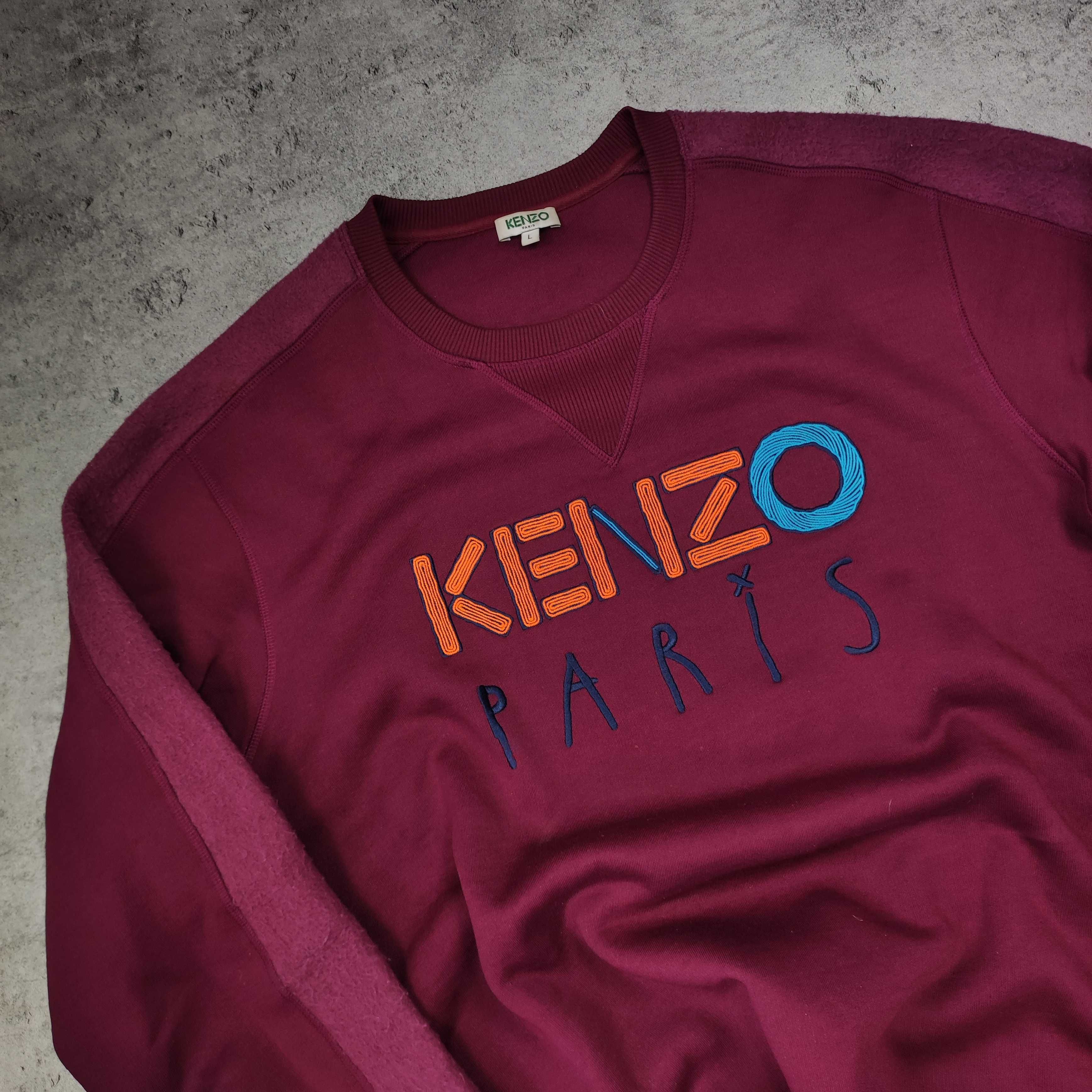 MĘSKA Bluza Bordowa Duże Logo KENZO Paris Haft Bawełna Misio Ciepła