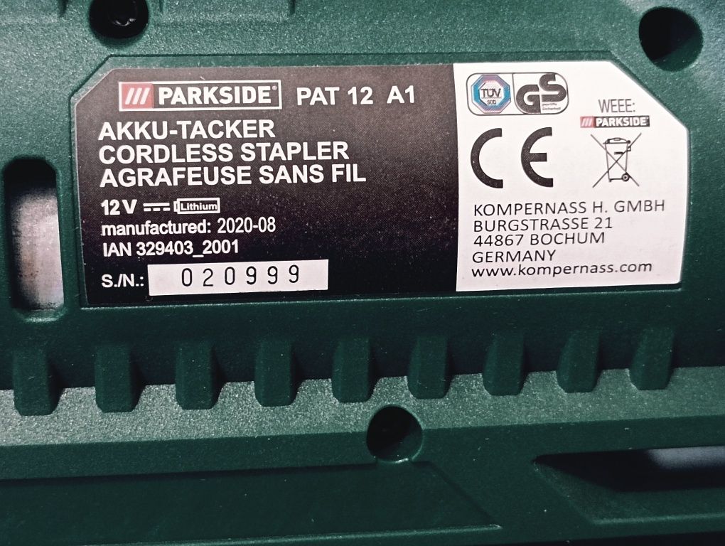 Акумуляторний степлер PARKSIDE PAT 12 A1 Без АКБ та ЗП