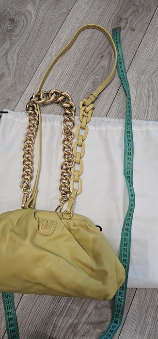 Torebka oryginalna Pinko bananowa mini chain żółta skóra skórzana nowa