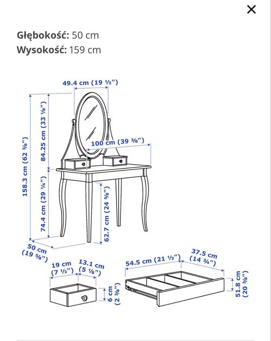 Biała toaletka IKEA Hemnes stolik do makijazu biurko kosmetyczne