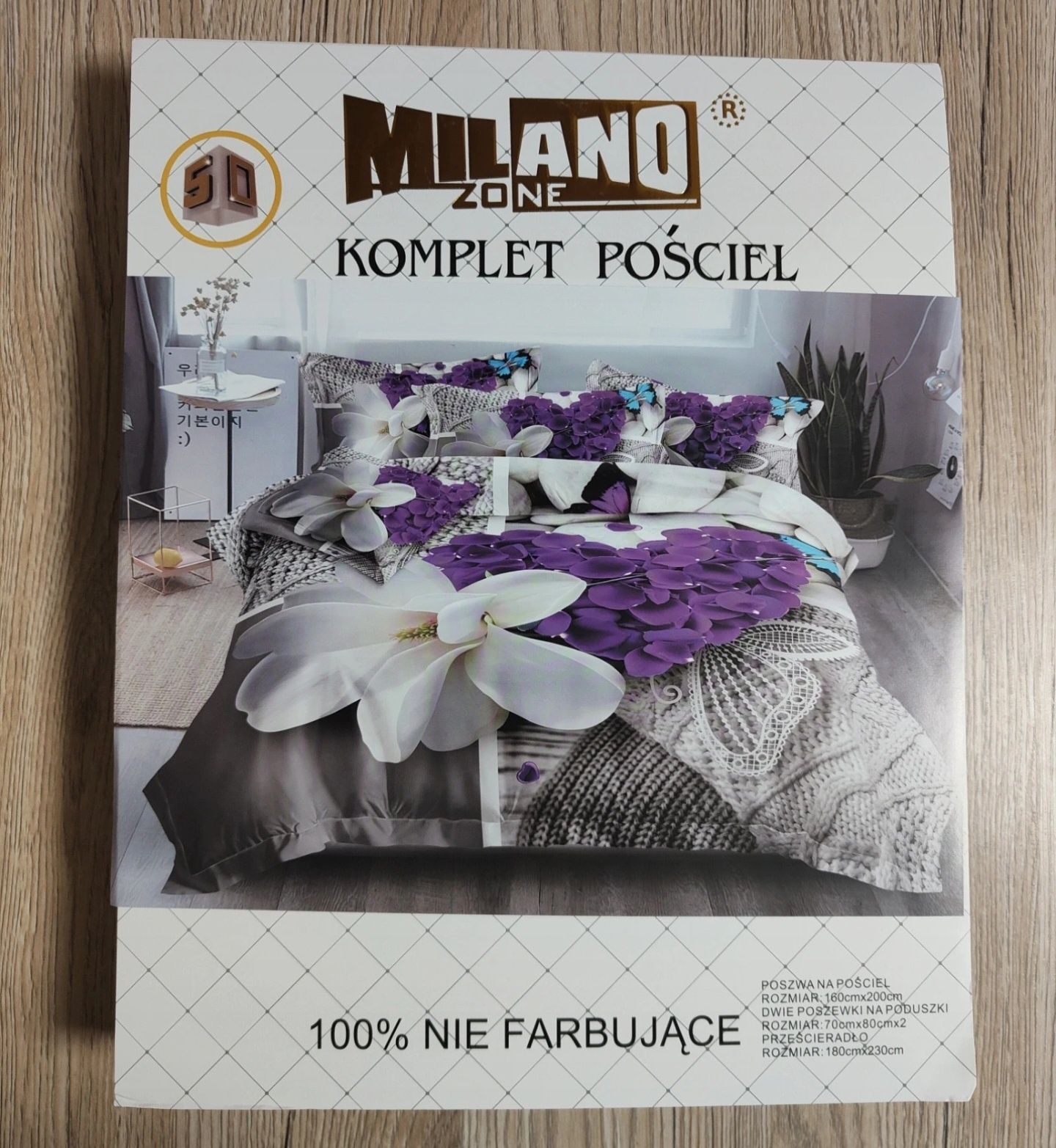 Komplet Pościeli Szara w Kwiaty 160x200cm 4 częściowy
