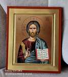 DUŻA Ikona GRECKA na desce JEZUS CHRYSTUS Pantokrator.