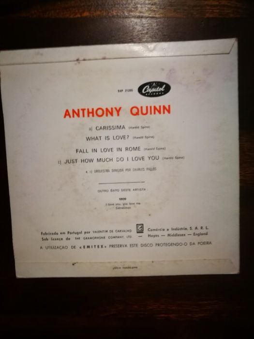 Anthony Quinn - Fall In Love In Rome / Carissima (SINGLE ED PORT RARO)