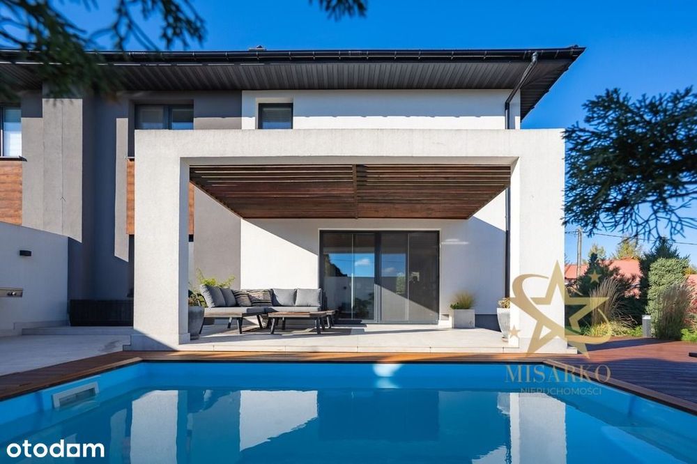 Nowoczesny dom w zabudowie bliźniaczej z basenem