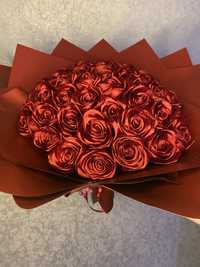 троянди зі стрічки/букет/подарунок/подарок/атласные розы/цветы