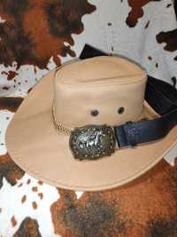 Kapelusz kowbojski z paskiem metalowa klamra western dziki zachód