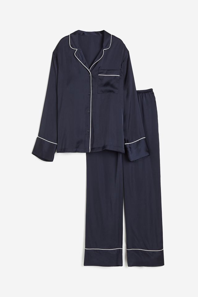 Сатинова жіноча піжама H&M глубокий синій
