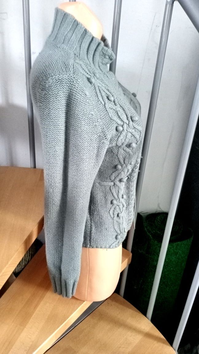 Sweter rozpinany na zatrzaski H&M angora bąbelki warkocze