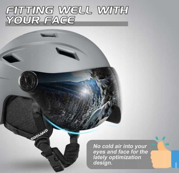 Kask Narciarski z Wizjerem Sportowy Szary ODOLAND 60-61cm Rozmiar L