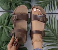 Жіночі коричневі літні сандалі шкірзам
