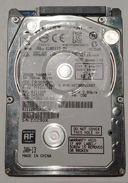 Ноутбучный жесткий диск 2.5 SATA Hitachi Z5K500-500 500Gb 500Гб