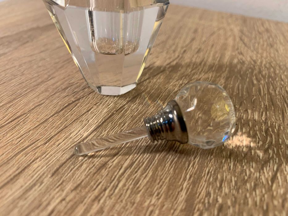 kryształowa perfumetka flakonik ze szklana pipetką, art deco, Vintage