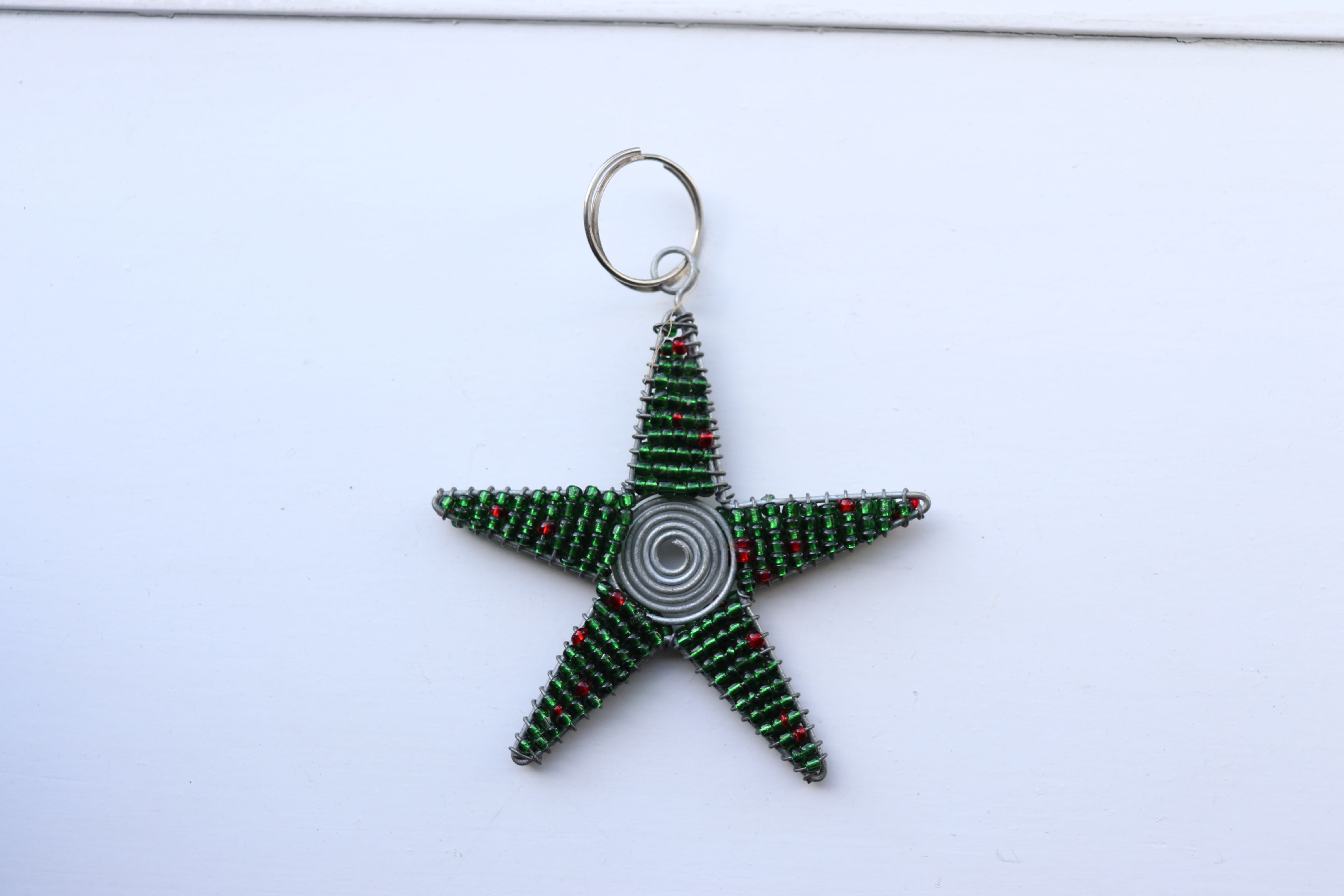 Porta-Chaves Formato Estrela De Missangas verde