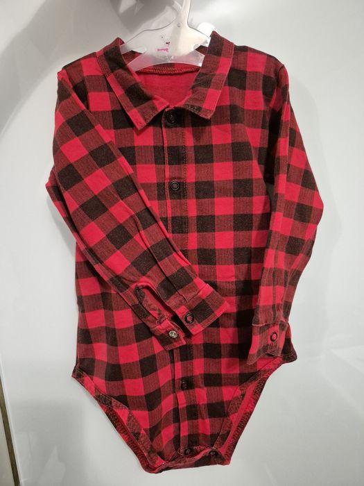 Body rozm. 92 świąteczne z kołnierzykiem ala koszula w czerwona kratkę