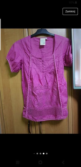 Tunika Wrzosowa liliowa różowa koronka guziczki śliczna kobieca na lat
