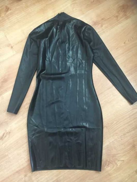 990/ Czarna Latex sukienka lateks 0,4 mm damska rozmiar XL długi rękaw