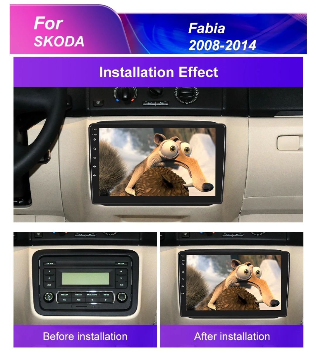 Moldura 10" com CANBUS e cabos rádio android SKODA FABIA novo