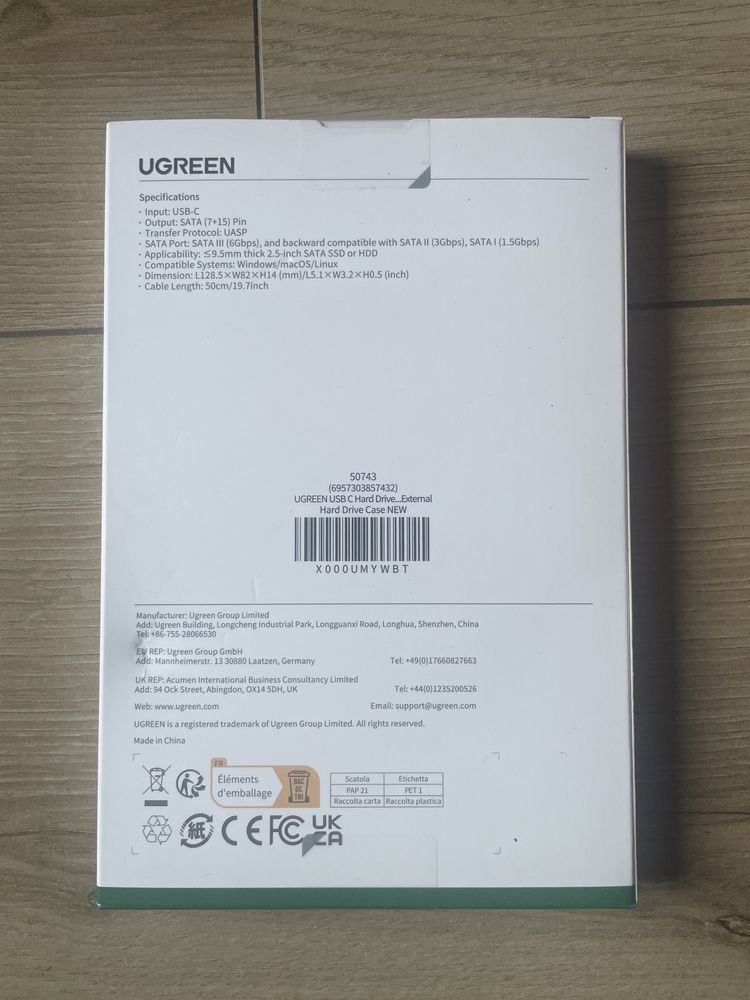 UGreen Obudowa dysku 2,5” SATA USB-C 3.2 Gen1