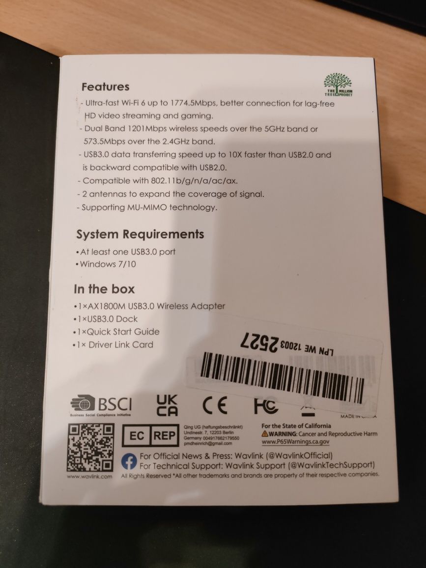 Wavlink karta sieciowa ax1800 USB 3.0