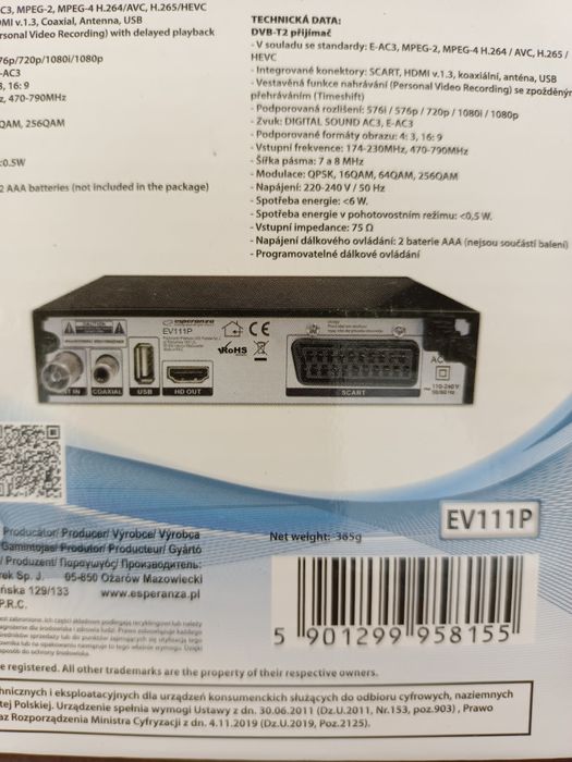 NOWY tuner do telewizji DVB-T2 HEVC H.265 EV111P Komis Madej Sosnowiec