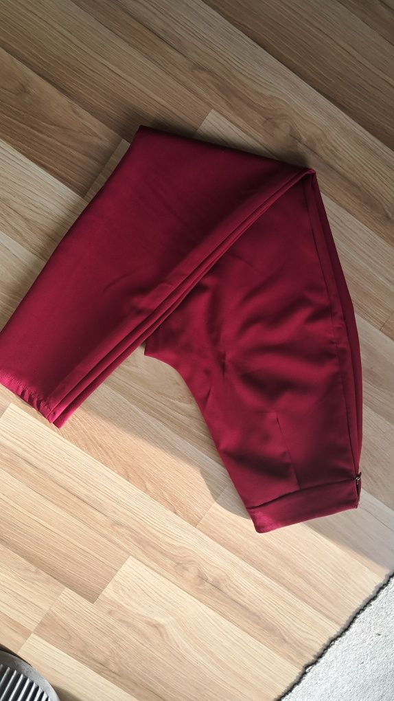 Eleganckie spodnie bordowe damskie S 36 garniturowe