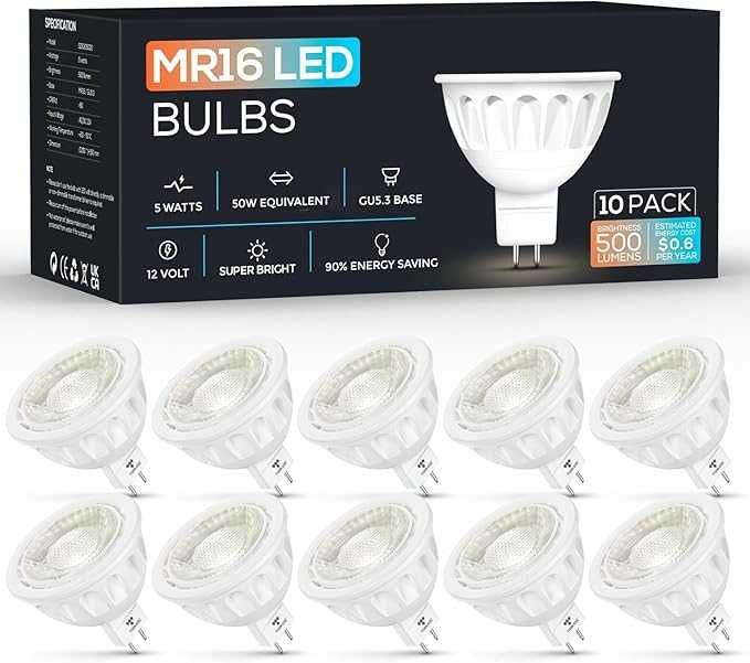 LED MR16 Torkase – 5 W (odpowiednik 50 W), ciepła biała 3000 K, kąt 36