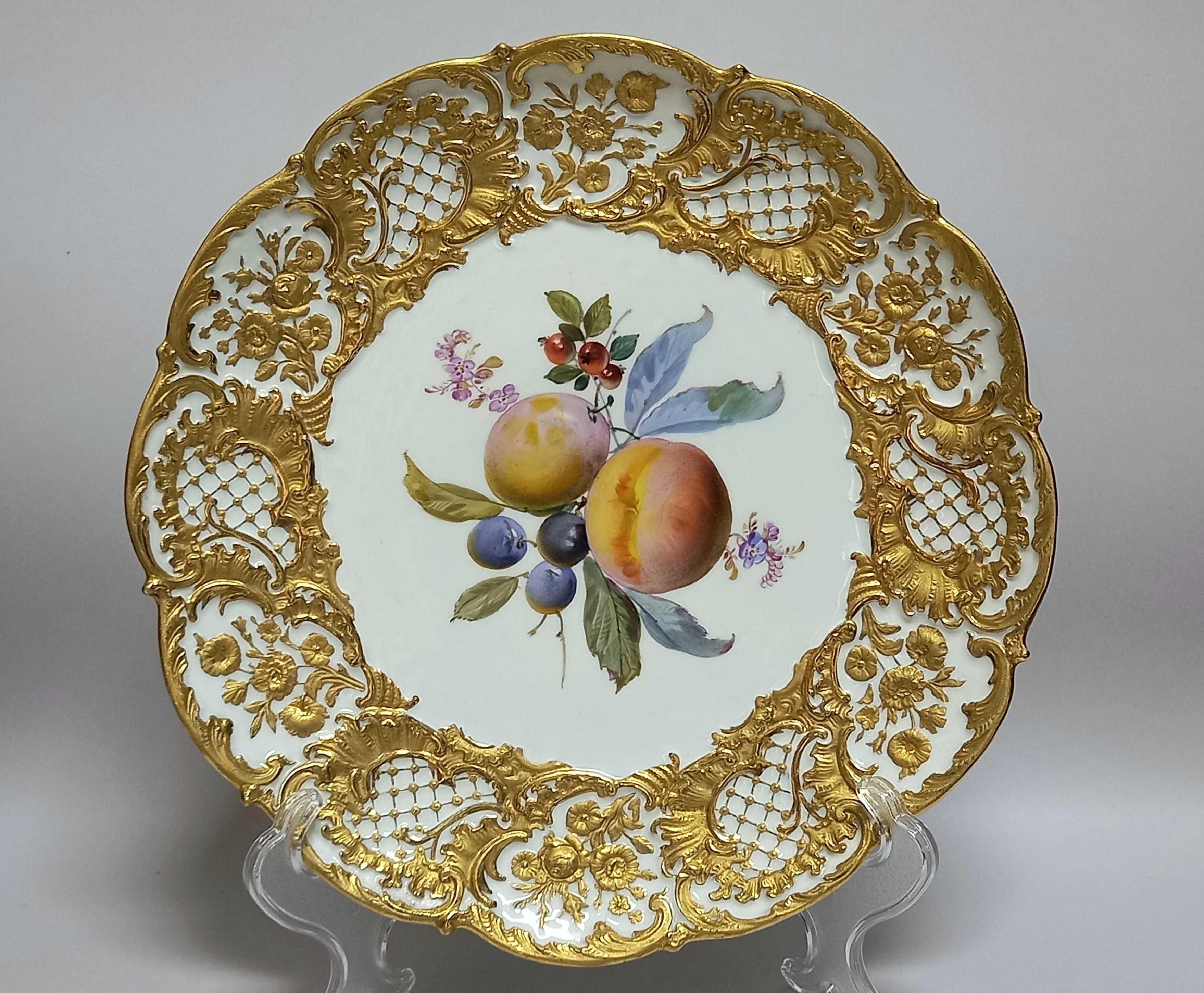 Złocona patera w owoce, Miśnia, Meissen, 29,5cm