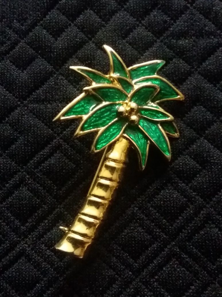 Broszka vintage palma emalia z emalią