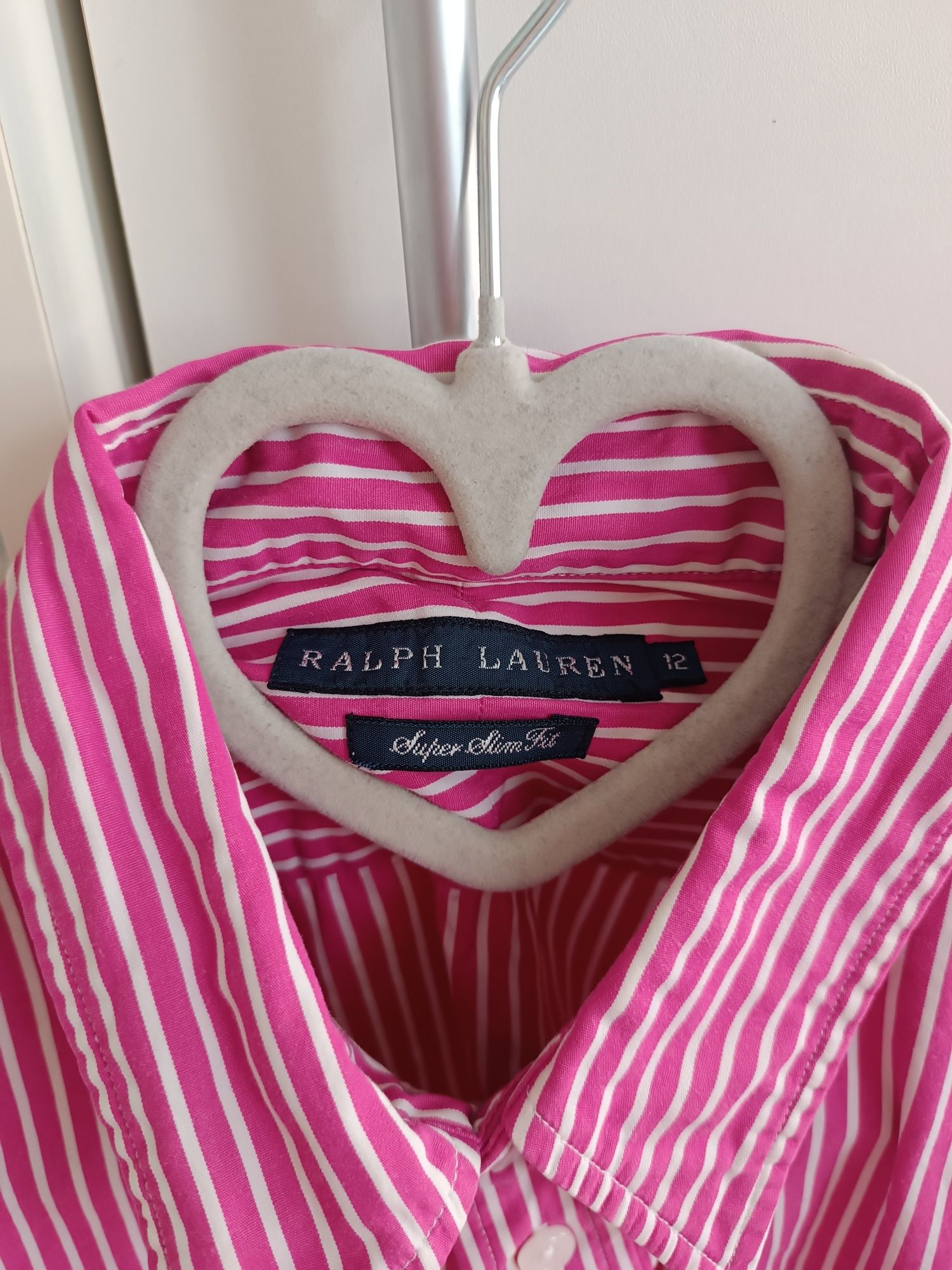 Piękna koszula damska w malinowo-białe paski Ralph Lauren - rozmiar M