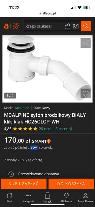 McAlpine Syfon brodzikowy HC26CLCP-WH