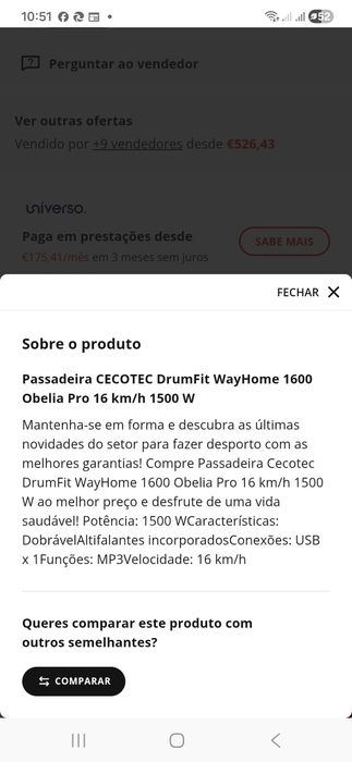 Vendo passadeira Cecotec DrumFit 1600