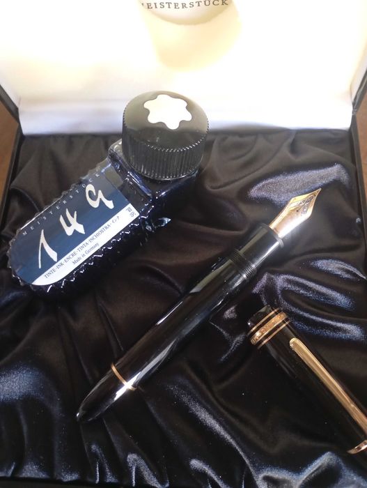 Montblanc Meisterstuck Gold-Coated 149 Fountain Pen + garrafa de tinta