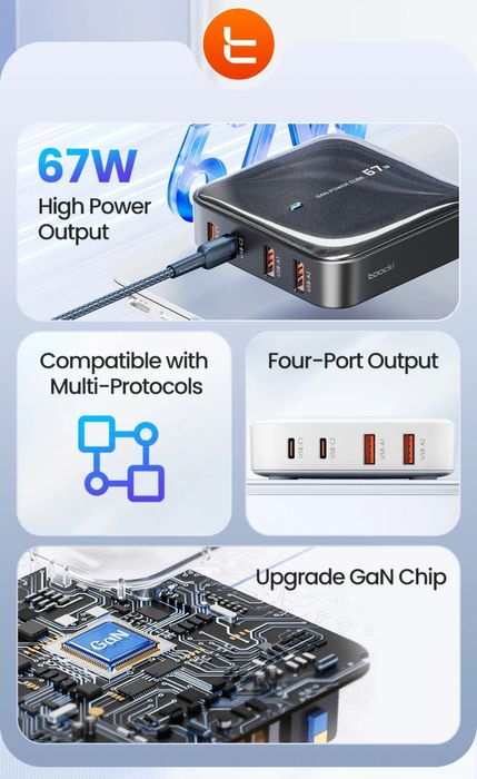 Зарядний пристрій Toocki 67W до смартфонів, планшетів, ноутбуків