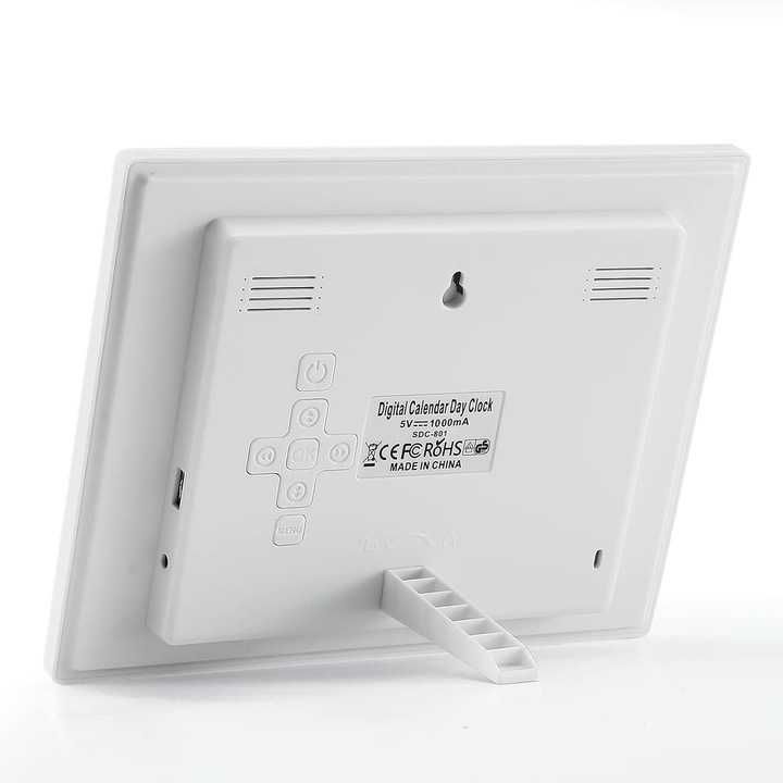 Cyfrowy Zegar Z Kalendarzem 8" LCD Duży Ekran Temperatura Wilgotność