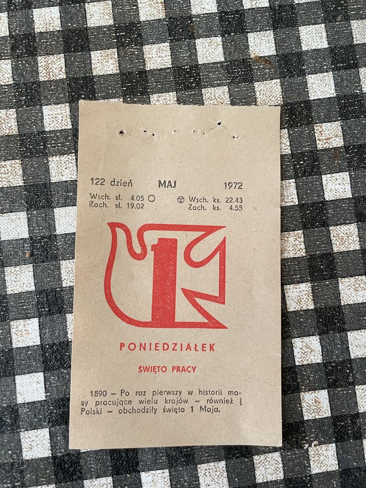 Karta z kalendarza 1 Maj 1972