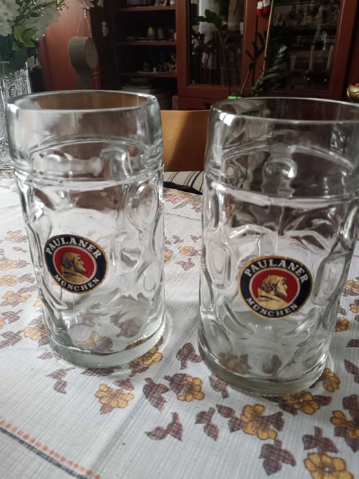 Kufle litrowe, masywne Paulaner - Dwie sztuki