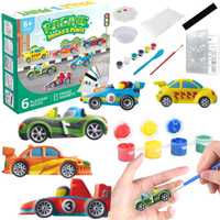 Zestaw kreatywny dla dzieci odlewy gipsowe auta magnesy 6 szt farby