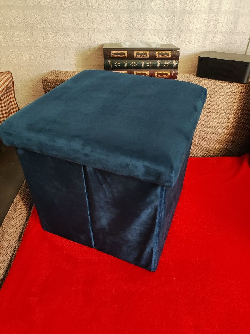 Puf Pufa Pufka podnóżek otwierana stołek Taboret krzesło niebieska