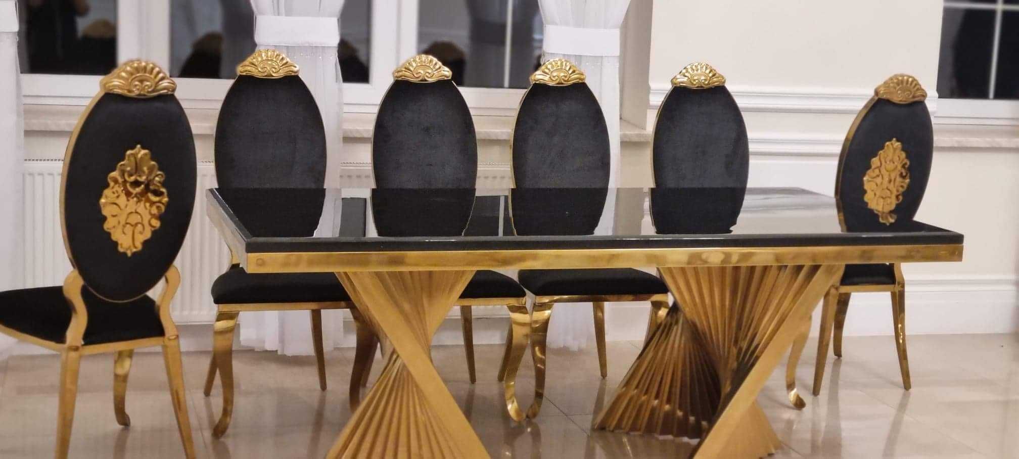 Stół + 6 krzeseł Glamour Premium Gold PROMOCJA