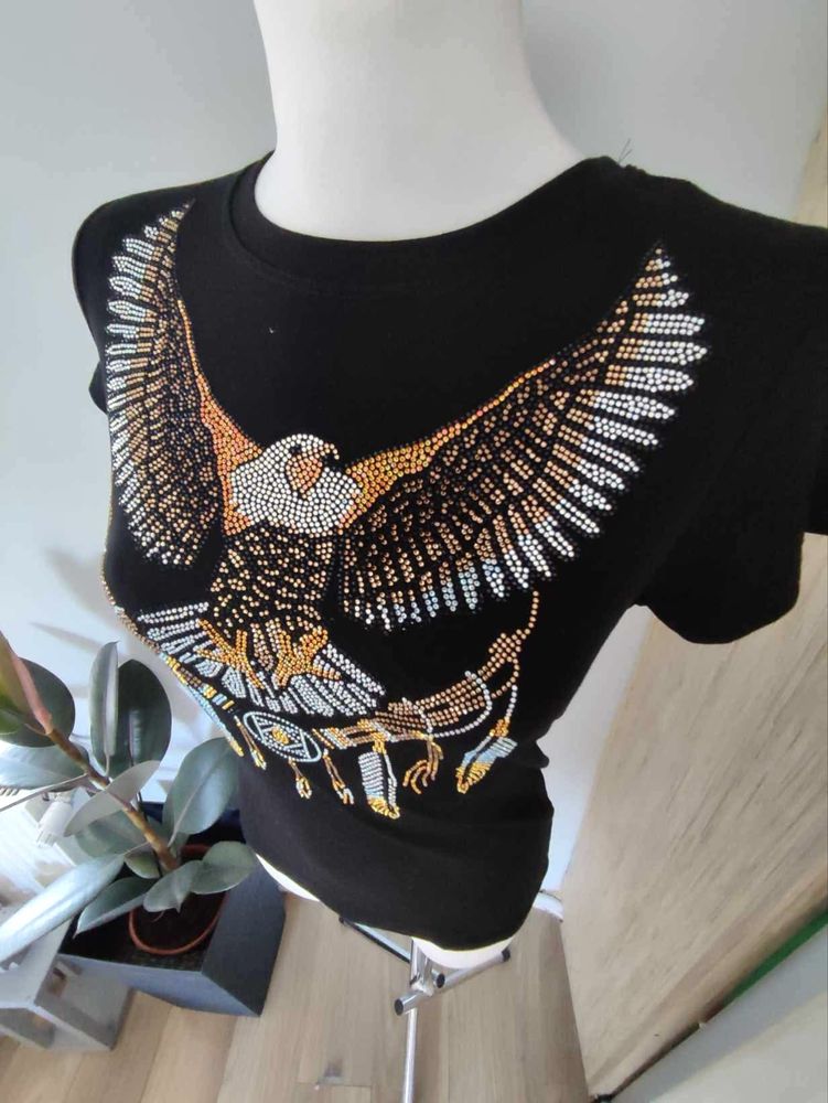 T-shirt czarny cyrkonie  rozmiar S/M