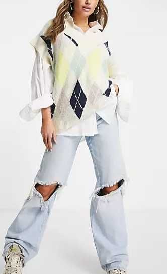 Sweater Argyle Missguided em creme