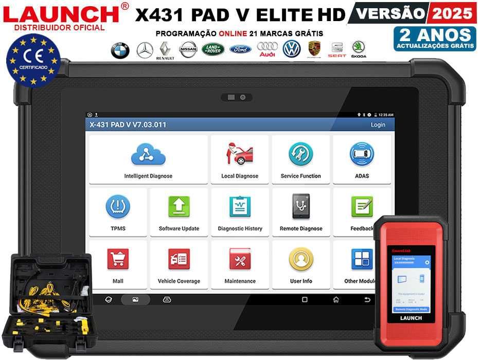 Launch X431 PAD V Elite HD Máq Diagnóstico Ligeiros + Pesados (NOVO)