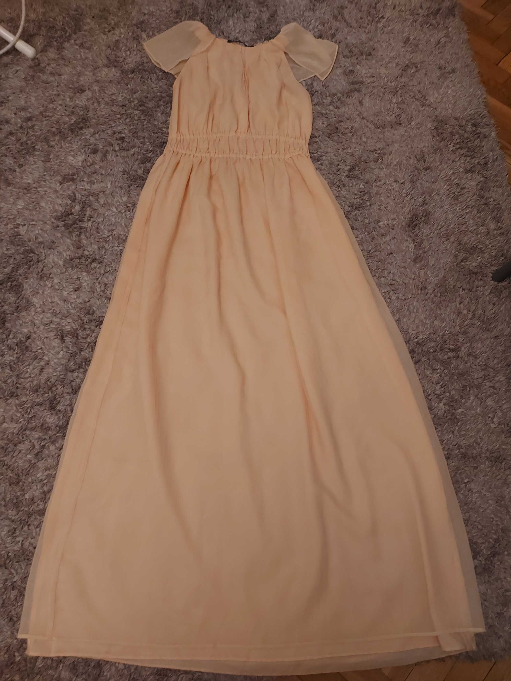 Morelowa maxi sukienka brzoskwiniowa Zara rozm. XS-M