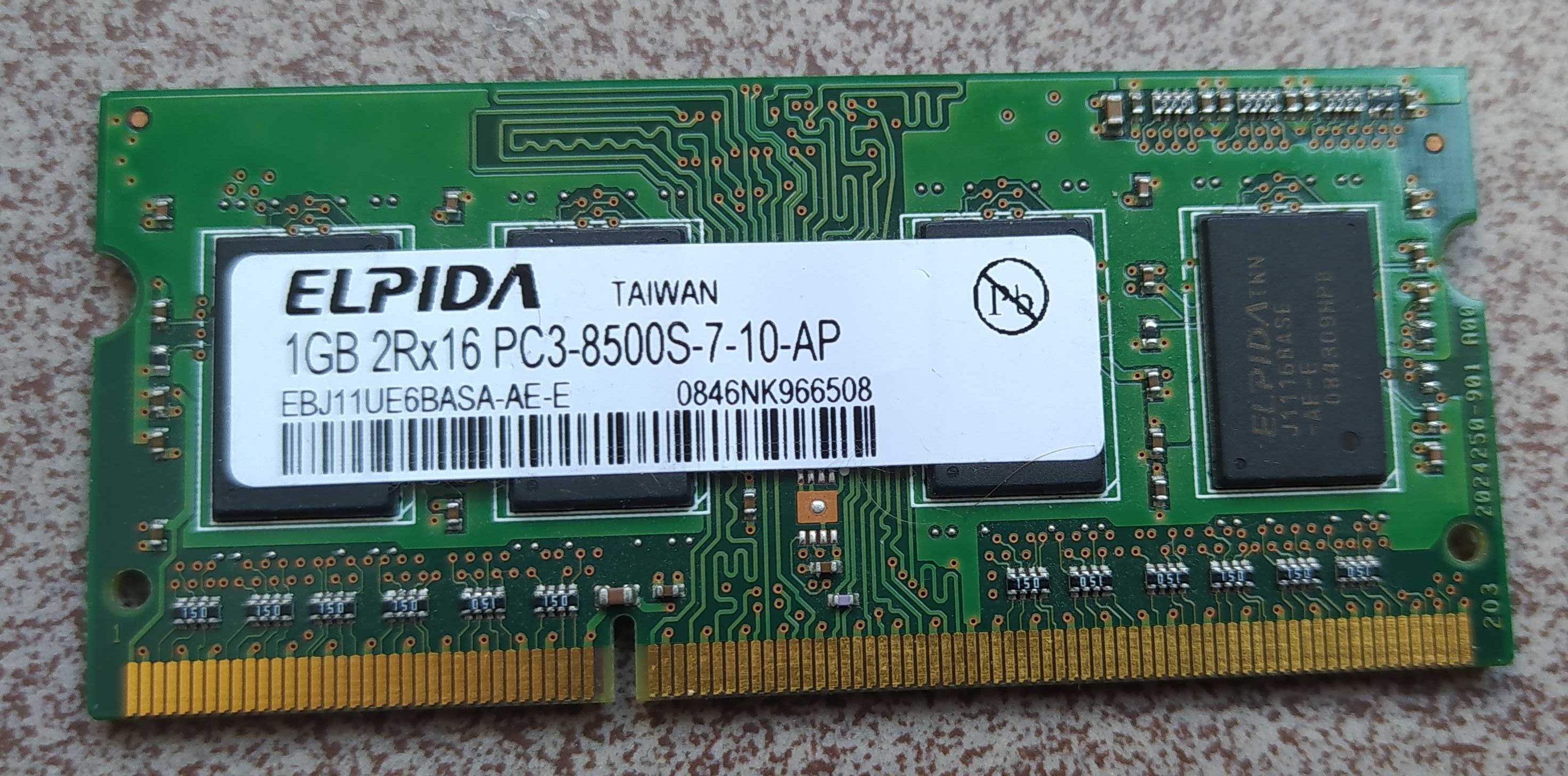 Pamięć RAM DDR3 1GB ELPIDA PC3-8500S 1066MHz 1,5v do laptopa