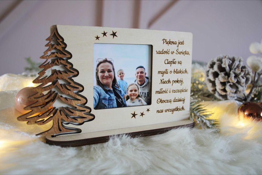 Świąteczna ramka ze zdjęciem, dowolne życzenia Prezent na Święta USG