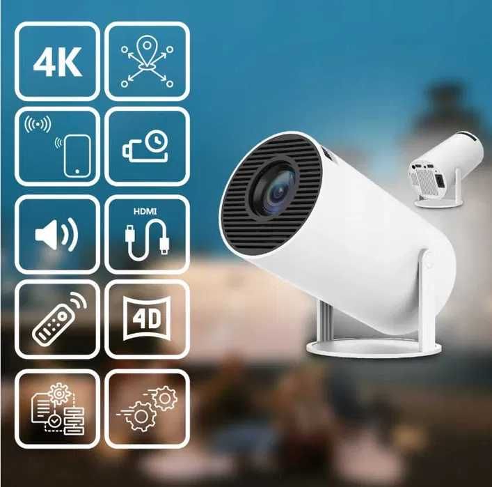 Projektor Przenośny Smart 4K WiFi Android z Głośnikiem BT 5.0 Nowy